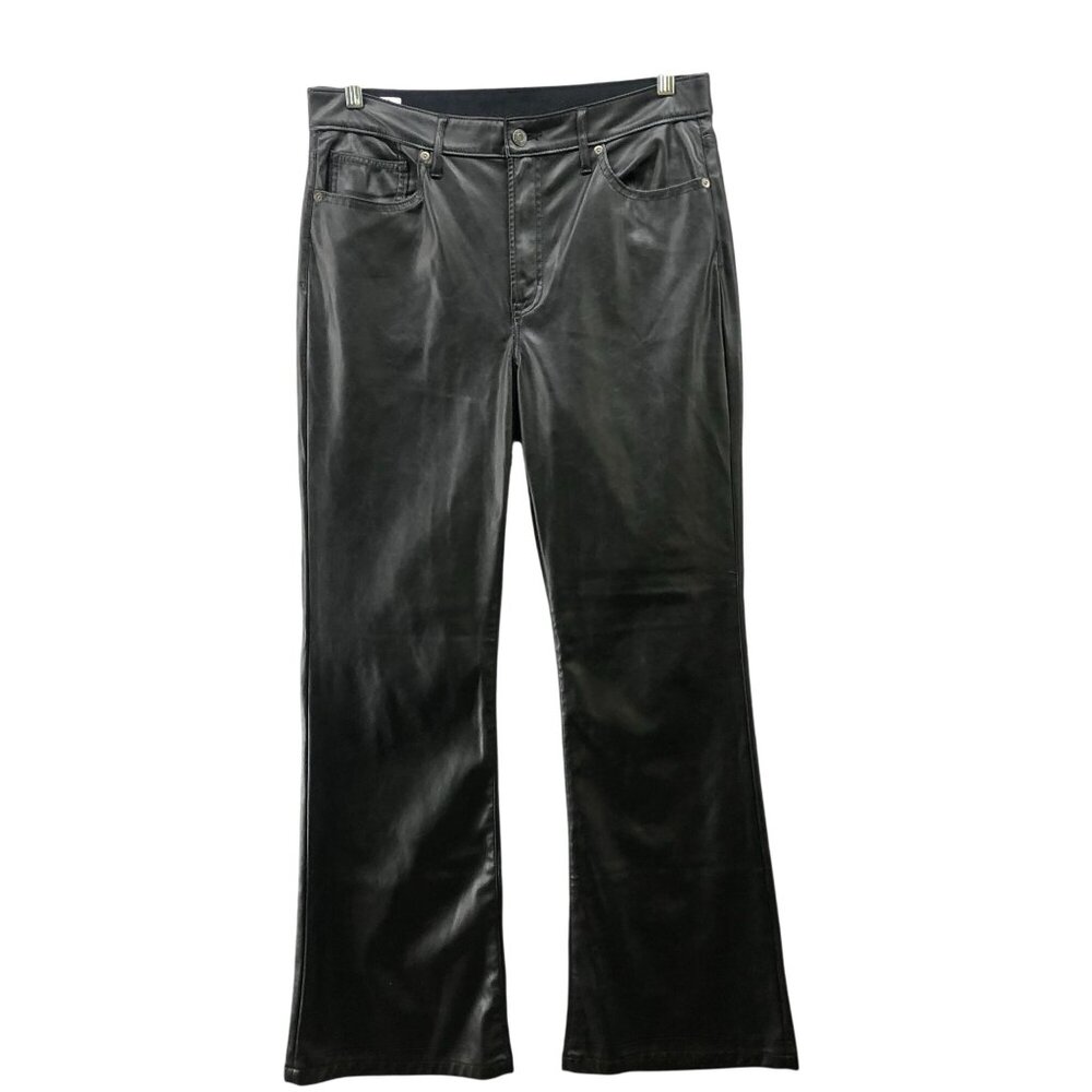 Gap 70s Flare High Rise Faux Leather Pants Womens 32/14R Black Stretch Rock